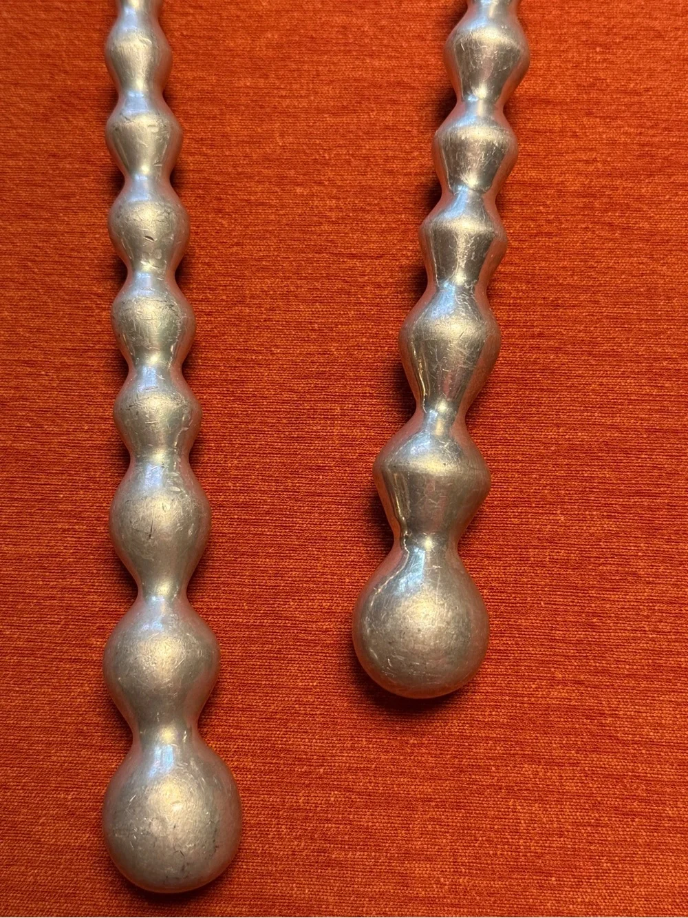 Vintage Silver Toned Salad Serving Set Spoon & Fork Beaded Bubble MCM Hosting